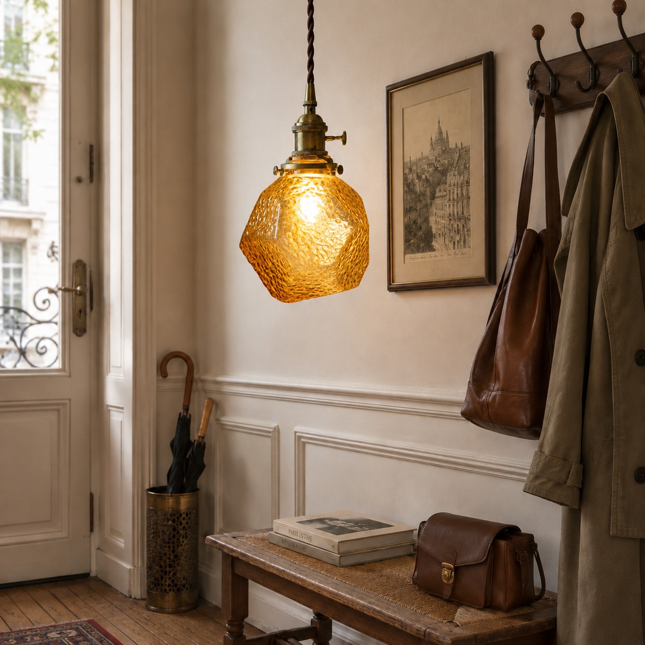 Vintage faceted glass pendant light